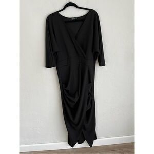 Livd Woman Black V-Neck Three-Quarter Sleeve Maxi Dress, Size 1X